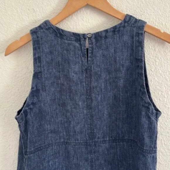 Studio 412 100% Linen Denim Blue Sleeveless Lagenlook A-Line Knee Length Dress - Picture 7 of 8